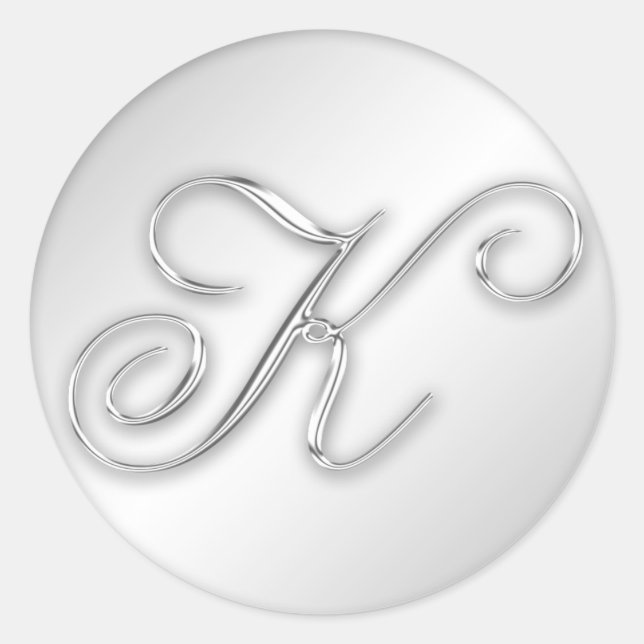 Sticker Rond Lettre K script original faux argent monogramme fa (Devant)