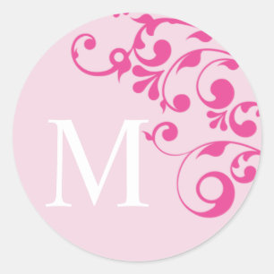 Sticker Rond Lettre M Monogramme Mariage rose Enveloppe Phoques