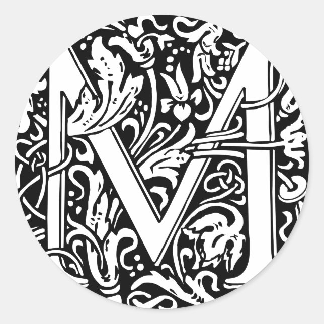 Sticker Rond Lettre M Monogramme médiéval Art Nouveau (Devant)