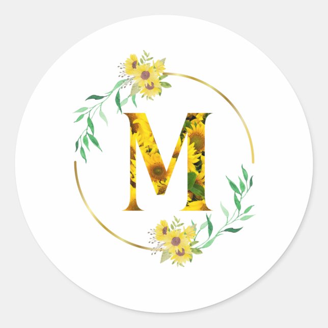 Sticker Rond Lettre M motif de tournesol (Devant)