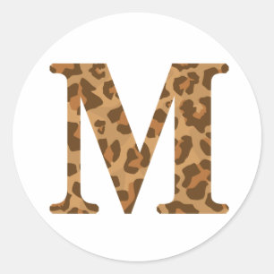 Sticker Rond Lettre M Premier nom Monogramme Empreinte de léopa