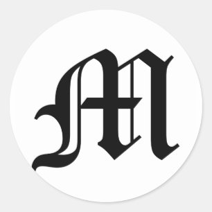 Sticker Rond Lettre M Vieux texte anglais sur le Arrière - pla