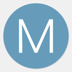 Sticker Rond Lettre minimaliste moderne bleue et blanche