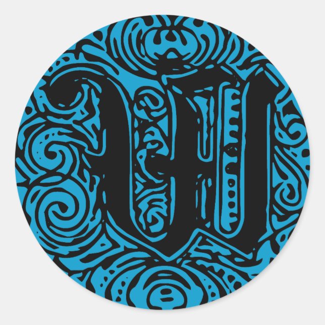 Sticker Rond LETTRE MONARIE MONOGRAPHIQUE W Alphabet initial W (Devant)