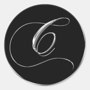 Sticker Rond Lettre monogramme C Sliver sur sceau Mariage noir