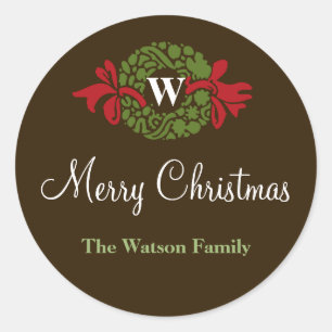 Sticker Rond Lettre monogramme couronne marque cadeau de Noël