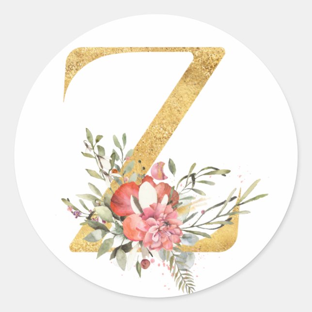 Sticker Rond Lettre MONOGRAMME D'OR Z avec fleur (Devant)