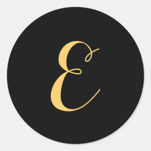 Sticker Rond Lettre monogramme E script Gold-Color