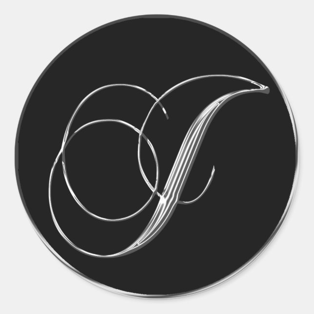 Sticker Rond Lettre monogramme J Sliver sur sceau Mariage noir (Devant)