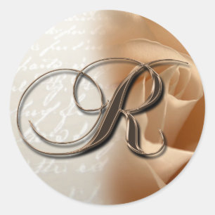 Sticker Rond Lettre monogramme R Mariage Enveloppe Sceau