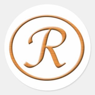 Sticker Rond Lettre monogramme R Style bois