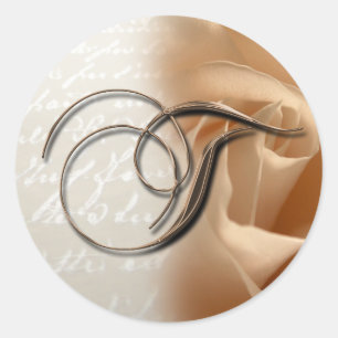 Sticker Rond Lettre monogramme T Mariage Enveloppe Sceau