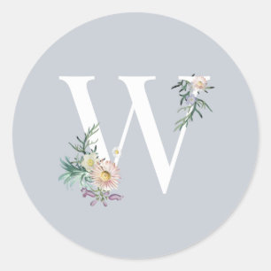 Sticker Rond Lettre monogramme W Mariage Floral personnalisé