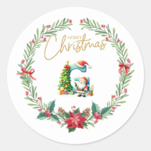 Sticker Rond Lettre monographie G, couronne de Noël avec le Pèr