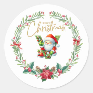 Sticker Rond Lettre monographie V, couronne de Noël avec le Pèr