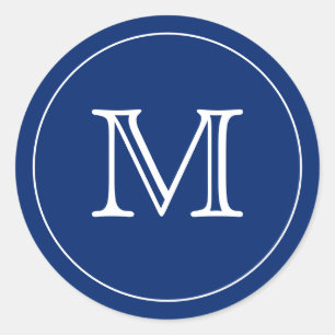 Sticker Rond LETTRE MONOGRAPHIQUE BLANCHE BLEUE DE MARINE Perso