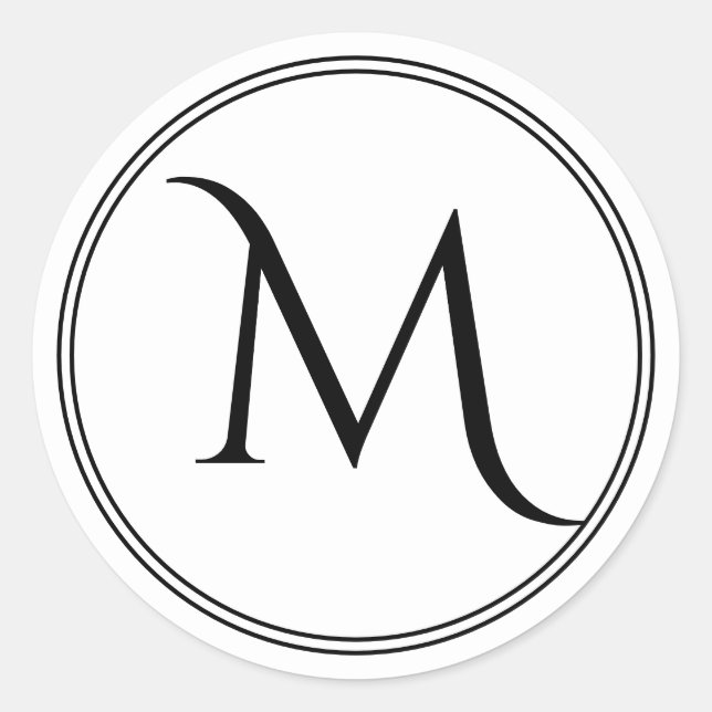 STICKER ROND LETTRE MONOGRAPHIQUE BLANCHE PERSONNALISÉ NOIR (Devant)