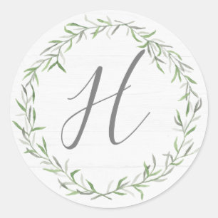 Sticker Rond LETTRE MONOGRAPHIQUE Feuille rustique & Botanique