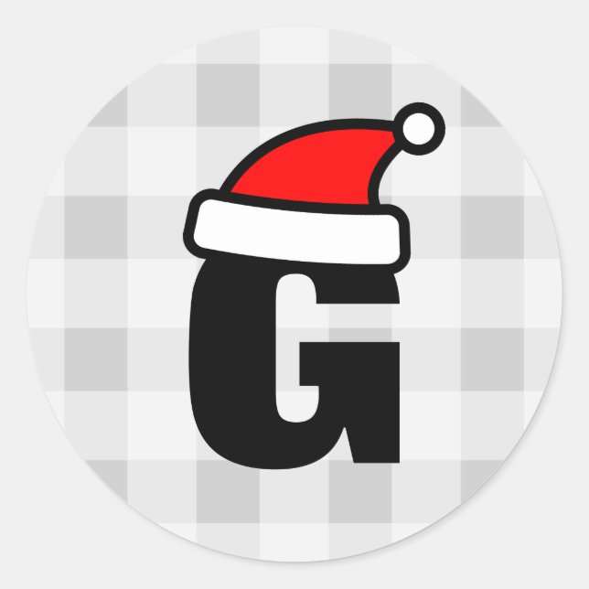 Sticker Rond Lettre monographique personnalisée chapeau de Noël (Devant)