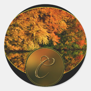 Sticker Rond LETTRE MONOGRAPHIQUE rustique C Mariage de automne