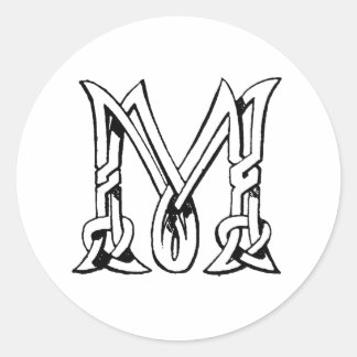 Sticker Rond LETTRE MONOGRAPHIQUE vintage DE COIN celtique M