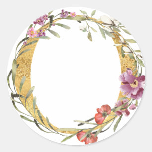 Sticker Rond Lettre O monogramme or avec fleur