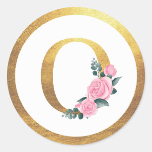 Sticker Rond Lettre O Monogramme Roses roses rose Floral & Or É