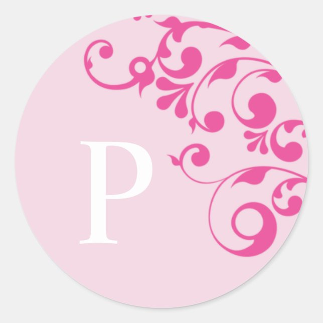 Sticker Rond Lettre P Monogramme Mariage rose Enveloppe Phoques (Devant)