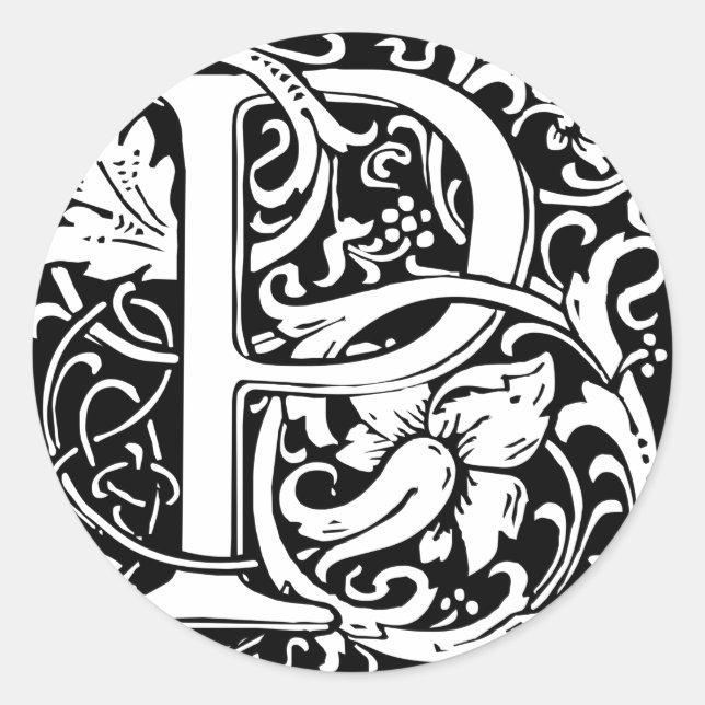 Sticker Rond Lettre P Monogramme médiéval Art Nouveau (Devant)
