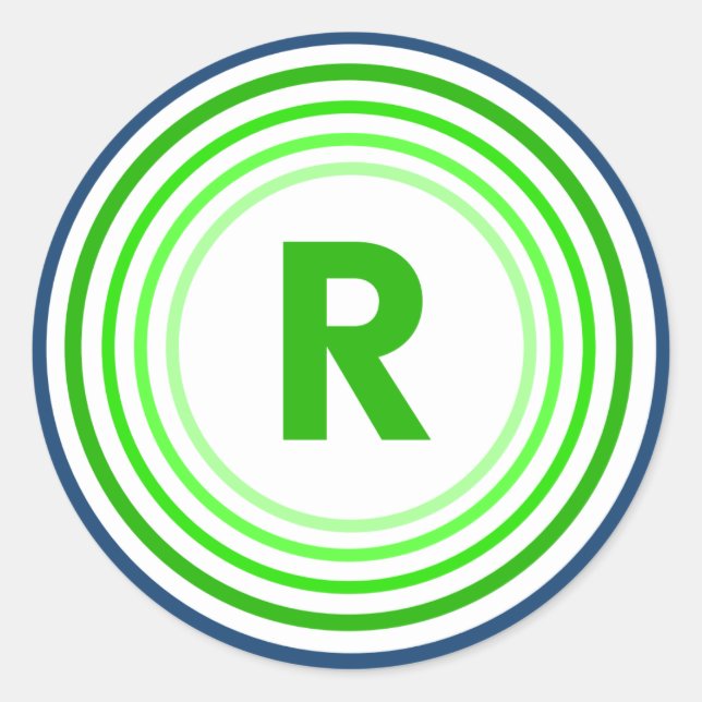 Sticker Rond Lettre R - Bleu + Vert (Devant)