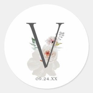 Sticker Rond LETTRE Romance Florale V Mélange Enveloppe