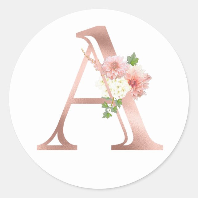 Sticker Rond LETTRE rose MONOGRAPHIQUE D'OR A PLEIN Fleur Rose (Devant)