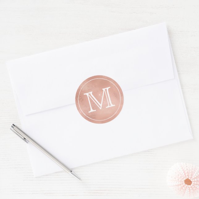 Sticker Rond LETTRE rose OR Dentelle blanche monogramme (Enveloppe)