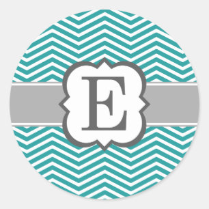 Sticker Rond LETTRE turquoise MONÂTRE BLANC E Chevron