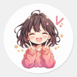 Sticker Rond Lettre V Kawaii Fille d'Anime