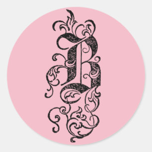 Sticker Rond Lettre vintage noire élégante B de monogramme