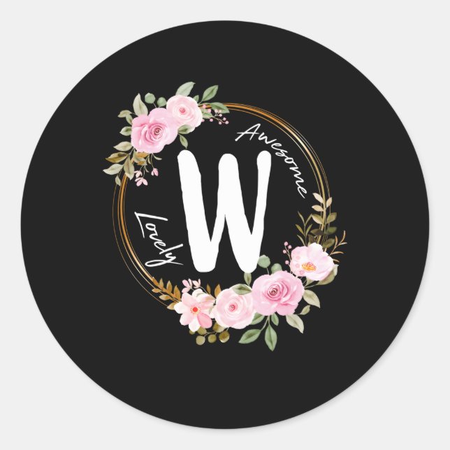 Sticker Rond Lettre W Floral Wreath Name Initial W Mother'S Day (Devant)