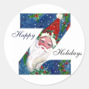 STICKER ROND LETTRE Z DE NOËL / SANTA CLAUS AVEC RIBBON ROUGE