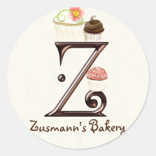 Sticker Rond Lettre Z Monogramme Logo Cupcake Chariots commerci