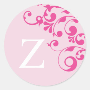 Sticker Rond Lettre Z Monogramme Mariage rose Enveloppe
