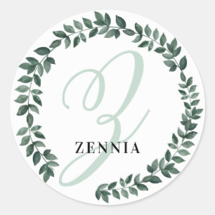 Sticker Rond Lettre Z Monogramme Nom personnalisé Minimaliste B