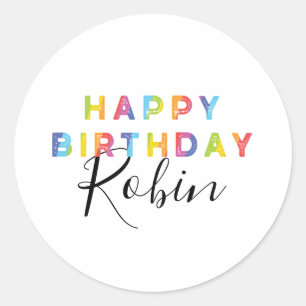 Sticker Rond Lettres arc-en-ciel personnalisées Joyeux annivers