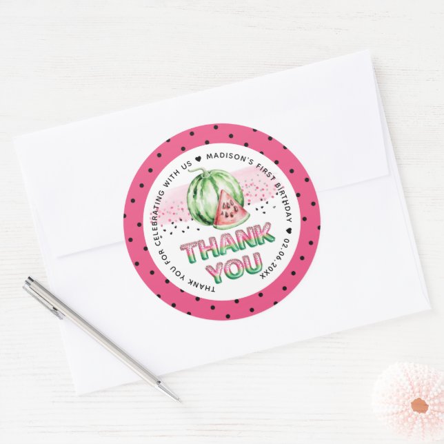Sticker Rond Lettres Balloon personnalisées Watermelon Annivers (Enveloppe)