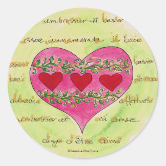 Sticker Rond Lettres d'amour et Trois Cœurs Rouges - Autocollan