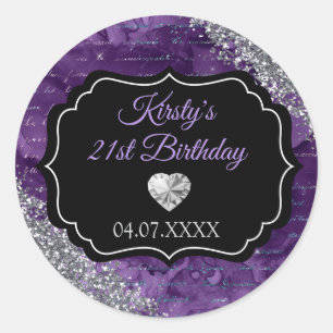 Sticker Rond Lettres de sirène violette Anniversaire Paillettes