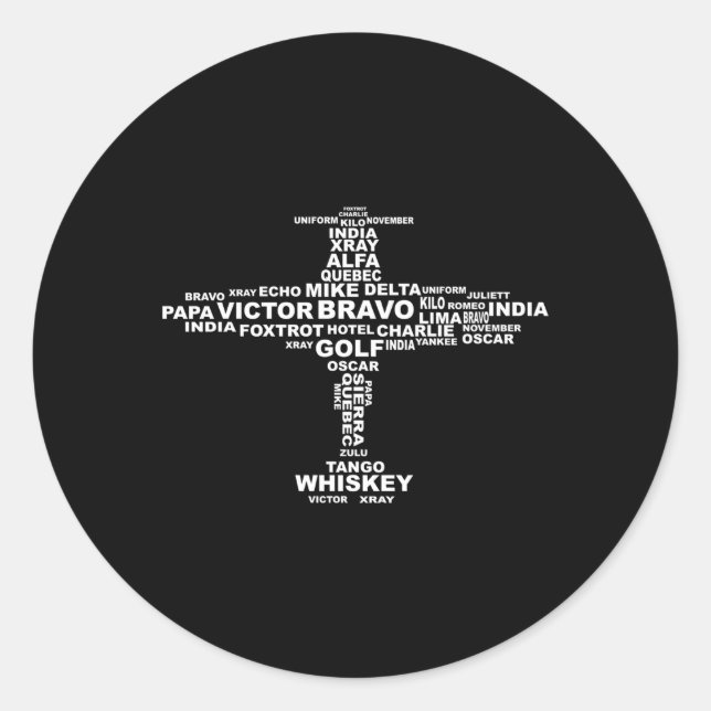 Sticker Rond Lettres du plan alphabétique phonétique complet (Devant)