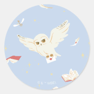 Sticker Rond Lettres et Livres de la Chouette Hedwige