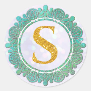 Sticker Rond Lettres Initiales Monogramme Élégant avec Mandala