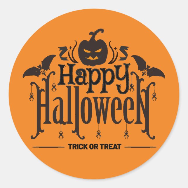 Sticker Rond Lettres noires d'Halloween heureux avec citrouille (Devant)