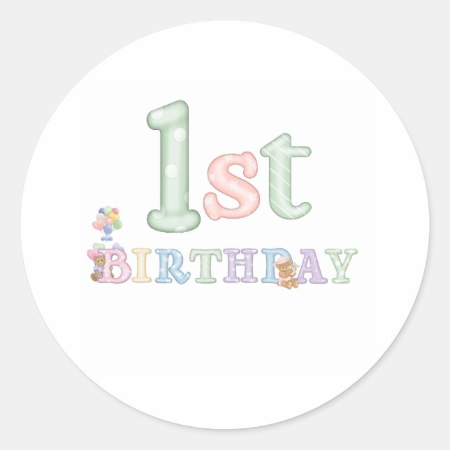 Sticker Rond Lettres Pastel 1er Anniversaire (Devant)